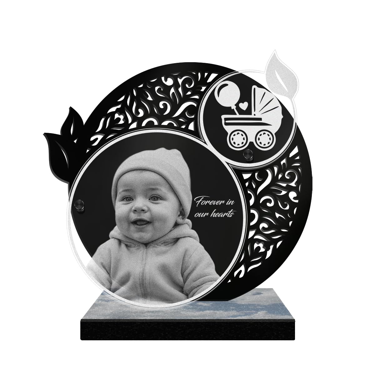 ETERNEL - Personalized Funeral Plaque Lace Cradle Customizable Photo and Text, laser-engraved funeral plaque for tribute, tombstone, mortuary, funeral, mourning