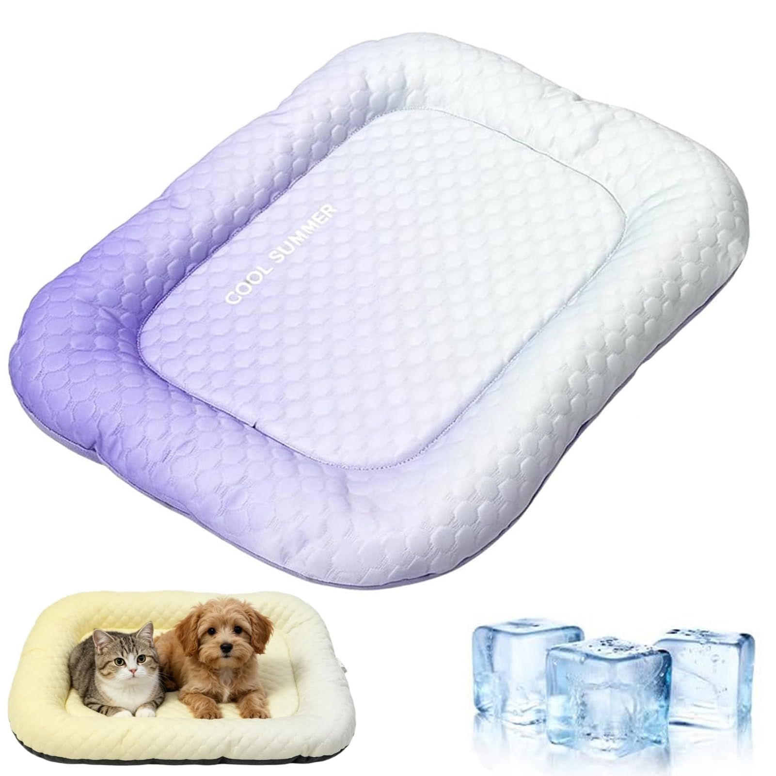 ZUICC Pet Cooling Pad Mat for Dogs and Cats, 2026 New Dog Cooling Mat, Non-Slip Ice Silk Cooling Mat for Dogs, Breathable Summer Self Cooling Dog Bed, Washable Self Cool Pad for Hot Summer，Purple：M