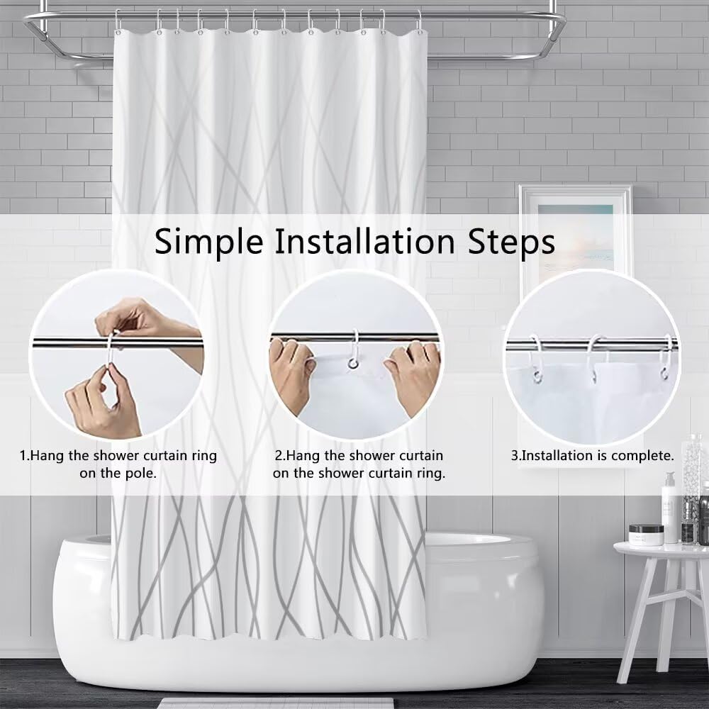 Ombre Grey White Striped Shower Curtain for Bathroom 72"x78", Geometric Modern Shower Curtain Set with Hooks 72 Inches Long Fabric Waterproof Hotel Bath Accessories Machine Washable