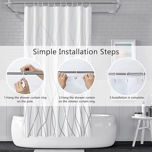 Miniatura 138 de Cortina de ducha pequeña a rayas gris claro degradado para baño, 36 x 72 pulgadas, juego de cortina de ducha geométrica para cabina de RV con Gris