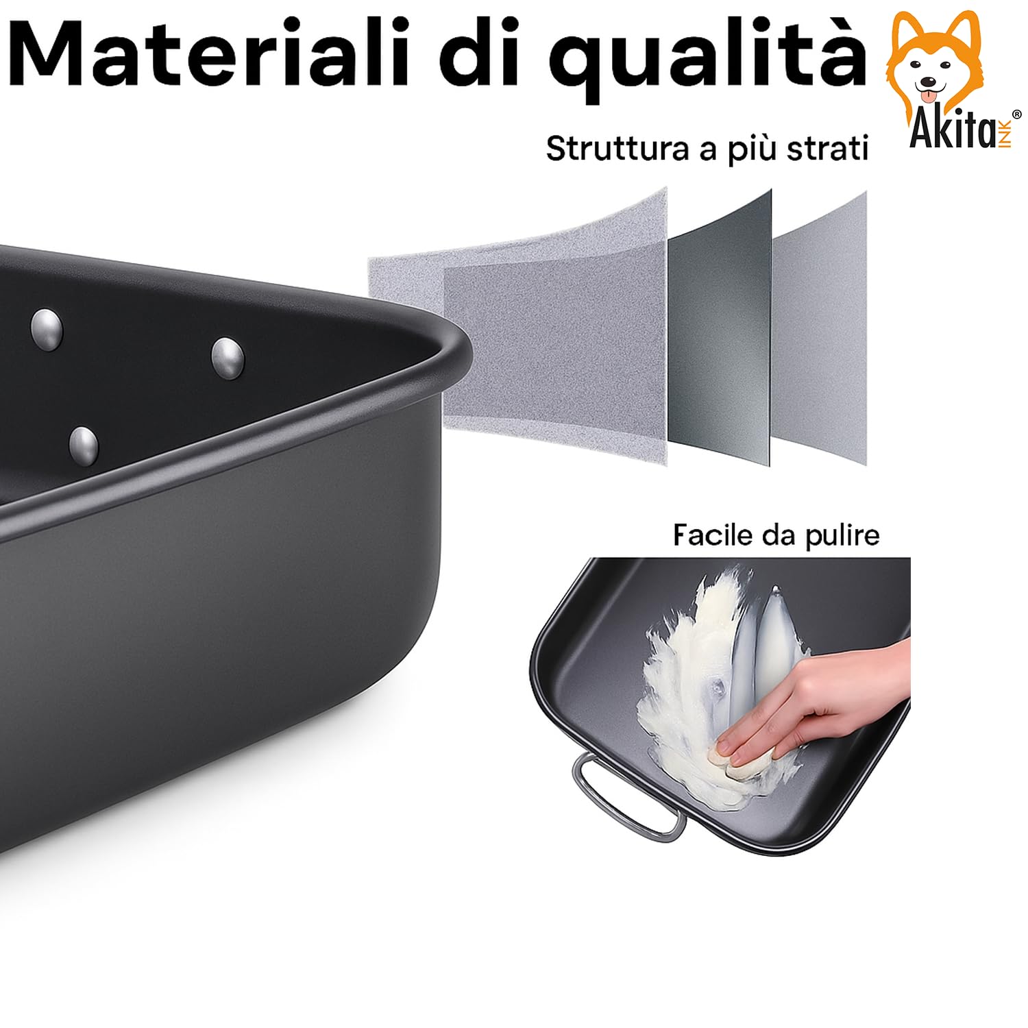 AKITAInk Set 4 Teglie Antiaderenti 20-25-30-35 cm | Acciaio al Carbonio, Cottura Uniforme, Bordo Alto, Lavabili in Lavastoviglie, Senza Grassi per Pizze e Torte Made in Italy