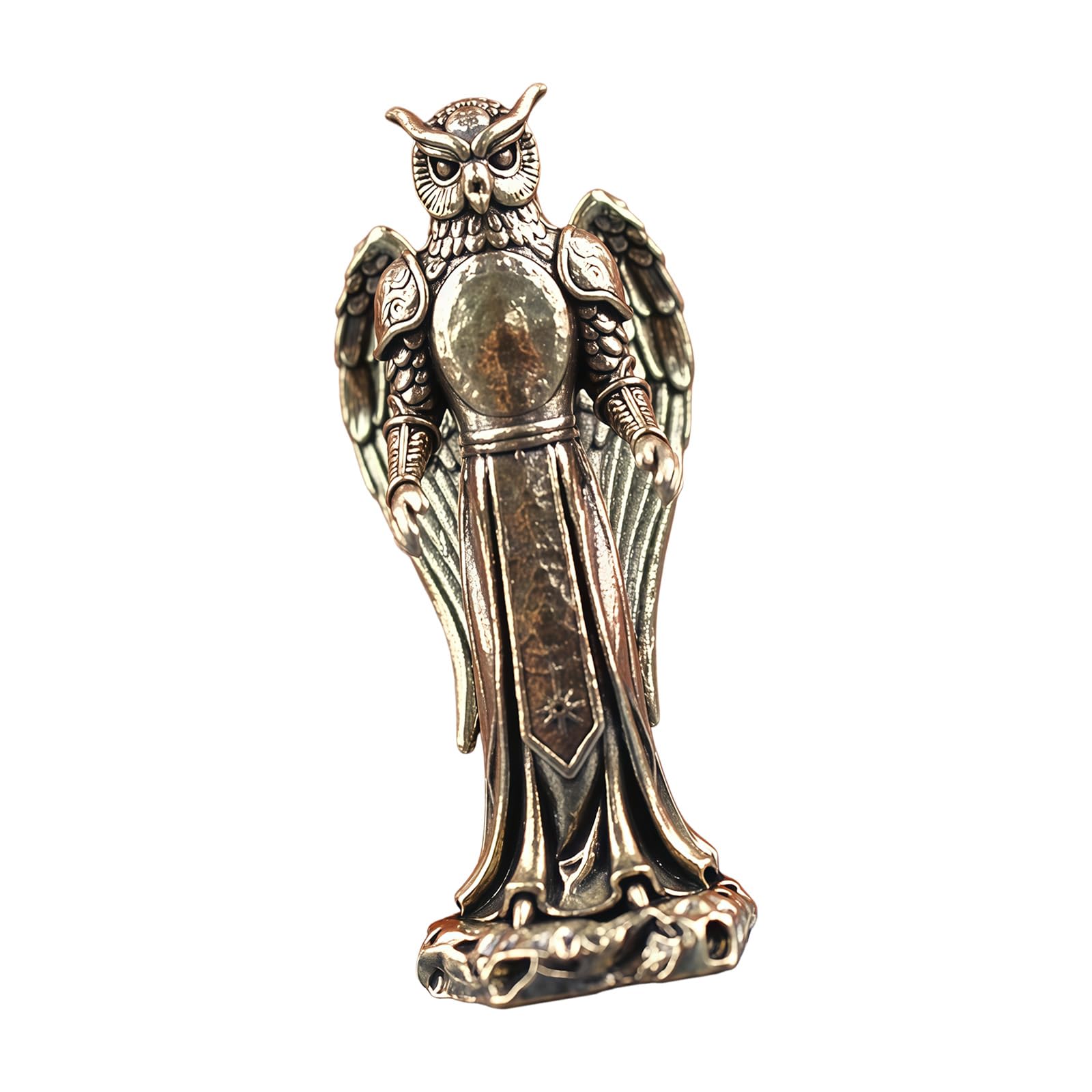 carotoe Brass Owl Miniature Figurine for Desk Shelf Decors Mysterious Elegant Collectible Ornament for Art Enthusiasts Bronze Brass Owl Figurine