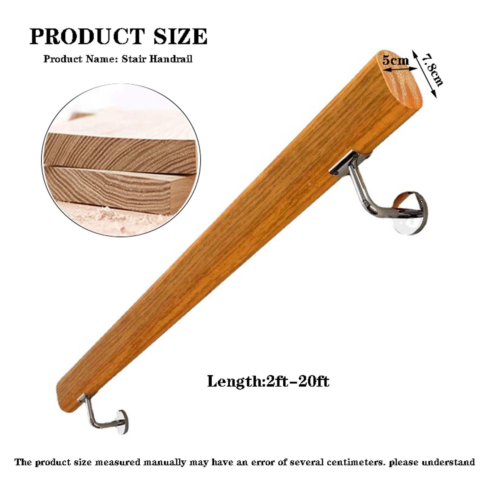 Barra de madera para escaleras con superficie antideslizante y diseño sin barreras, barra de agarre montada en la pared para ancianos interiores (270 cm)