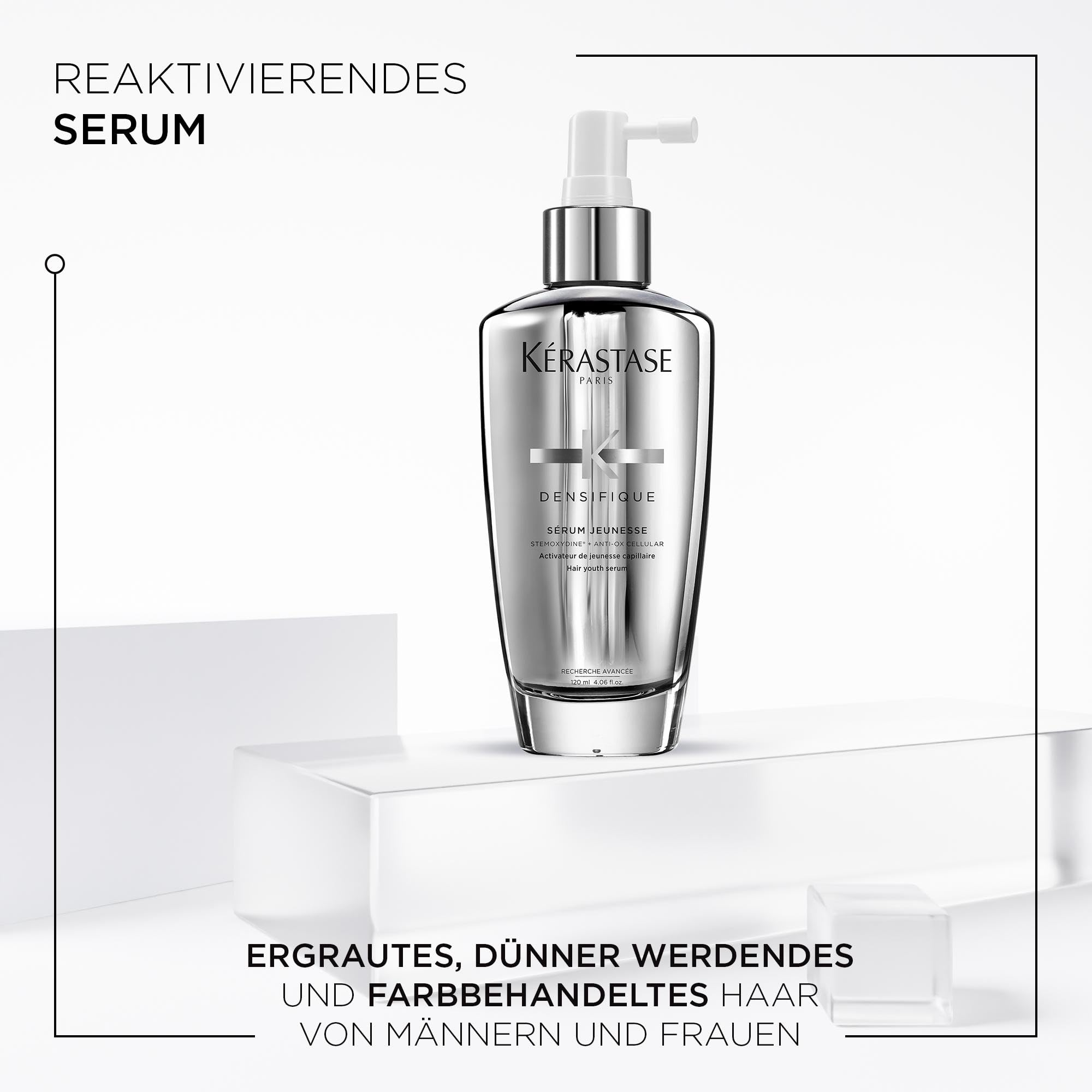 Kérastase Pflegende Haarkur für feines, dünnes und graues Haar, Wirkt verdichtend für mehr Volumen, Sérum Jeunesse, Densifique, 100 ml