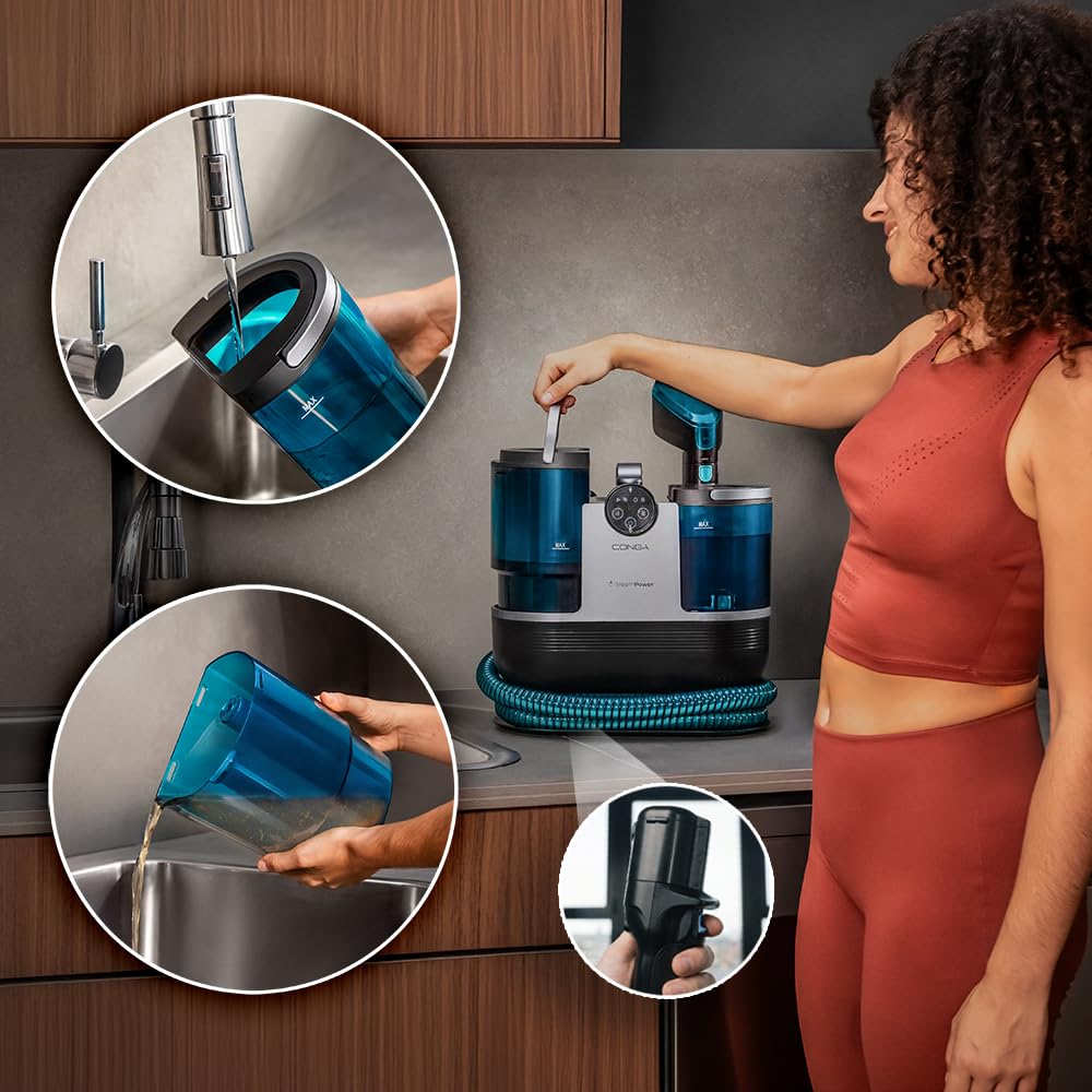 Cecotec Limpiatapicerías Conga 7000 Carpet&Spot Clean Steam XXL Pro. 1700W, Función 3 en 1, Limpieza con Vapor y Agua Caliente, Radio de 9 Metros, 15 Accesorios, Limpiacristales, Autolimpieza