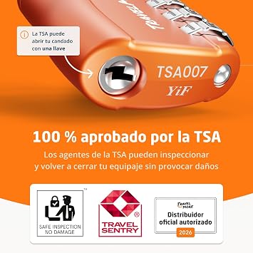 TSA Combination Padlock with Cable for Suitcases, Backpacks and More | Orange (2pcs)