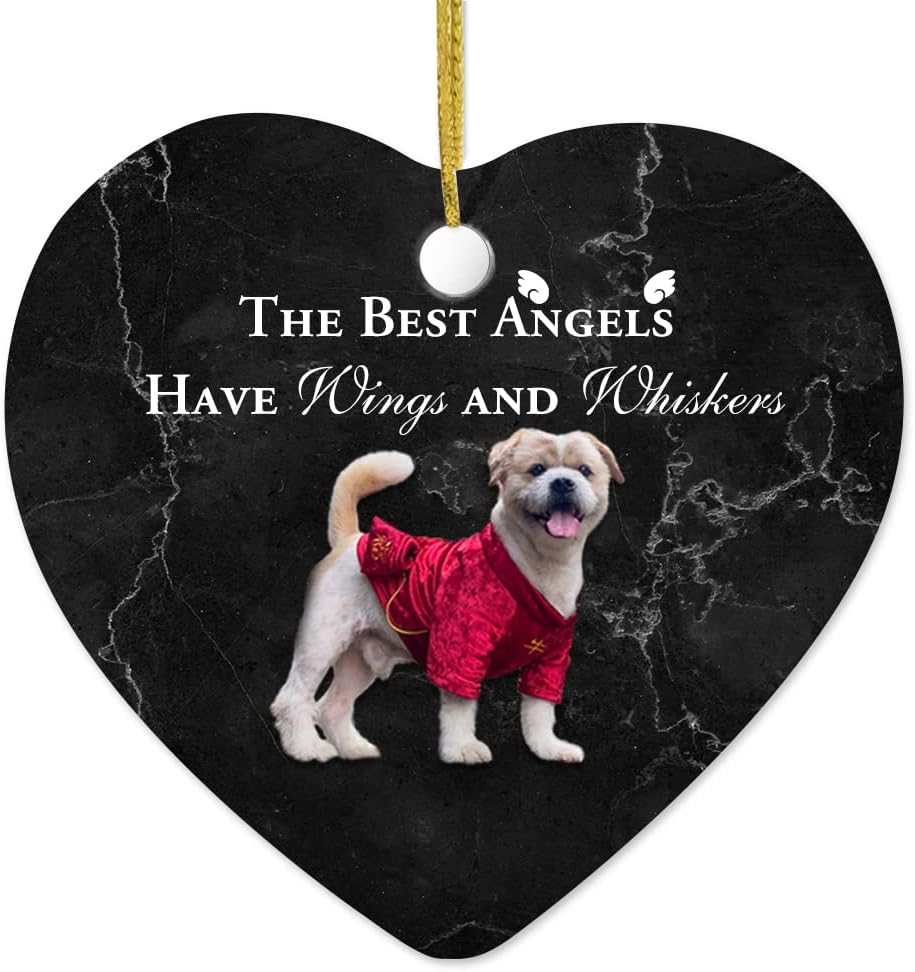 Customized Pet Memorial Ornament - The Best Angels Have Wings and Whiskers - Pet Loss Sympathy Gift - Cat Dog Memorial Gifts - Ceramic Ornament Keepsake for Christmas Tree Decor - Heart