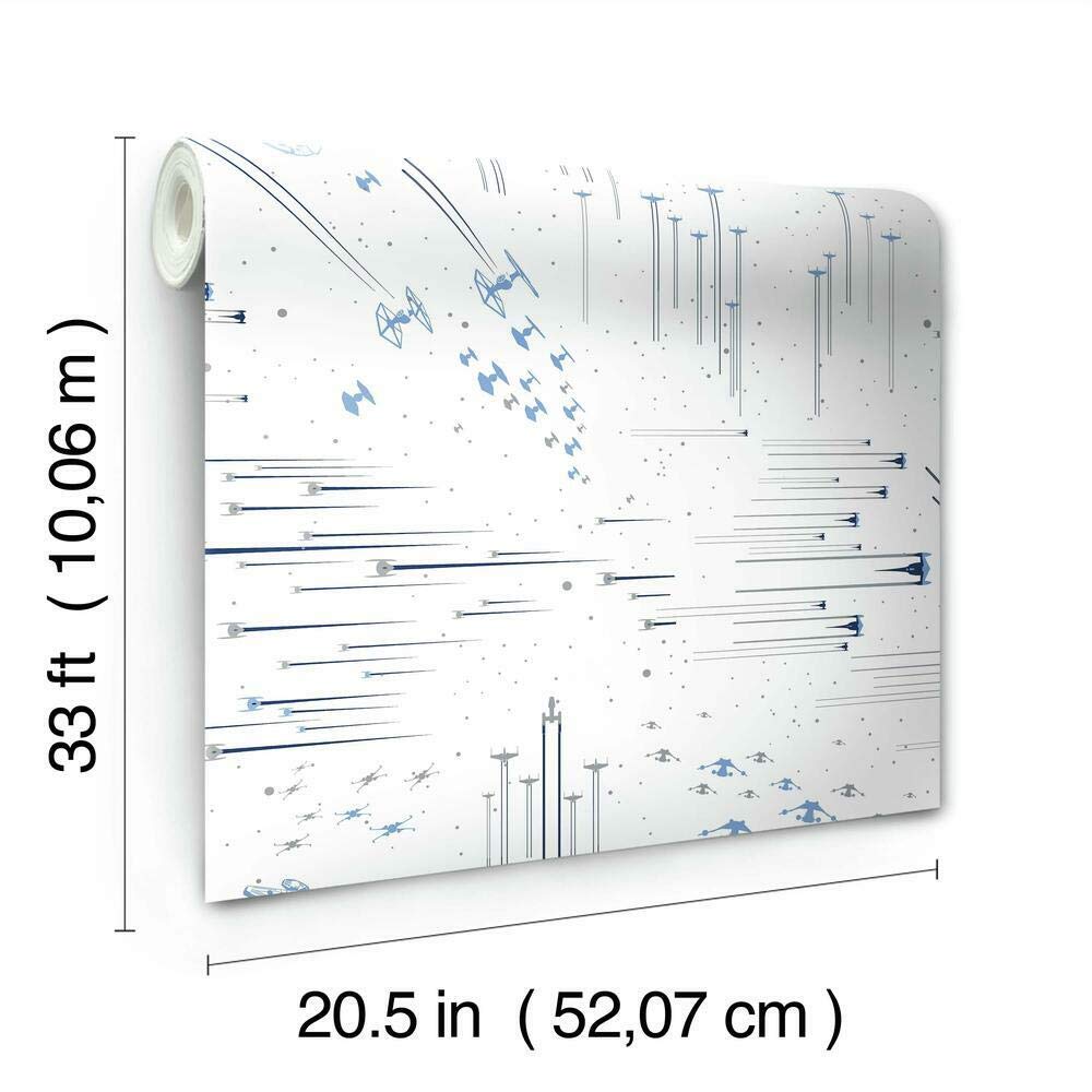 RoomMates RMK11801WP Star Wars: Galactic Battles White and Blue Peel and Stick Wallpaper