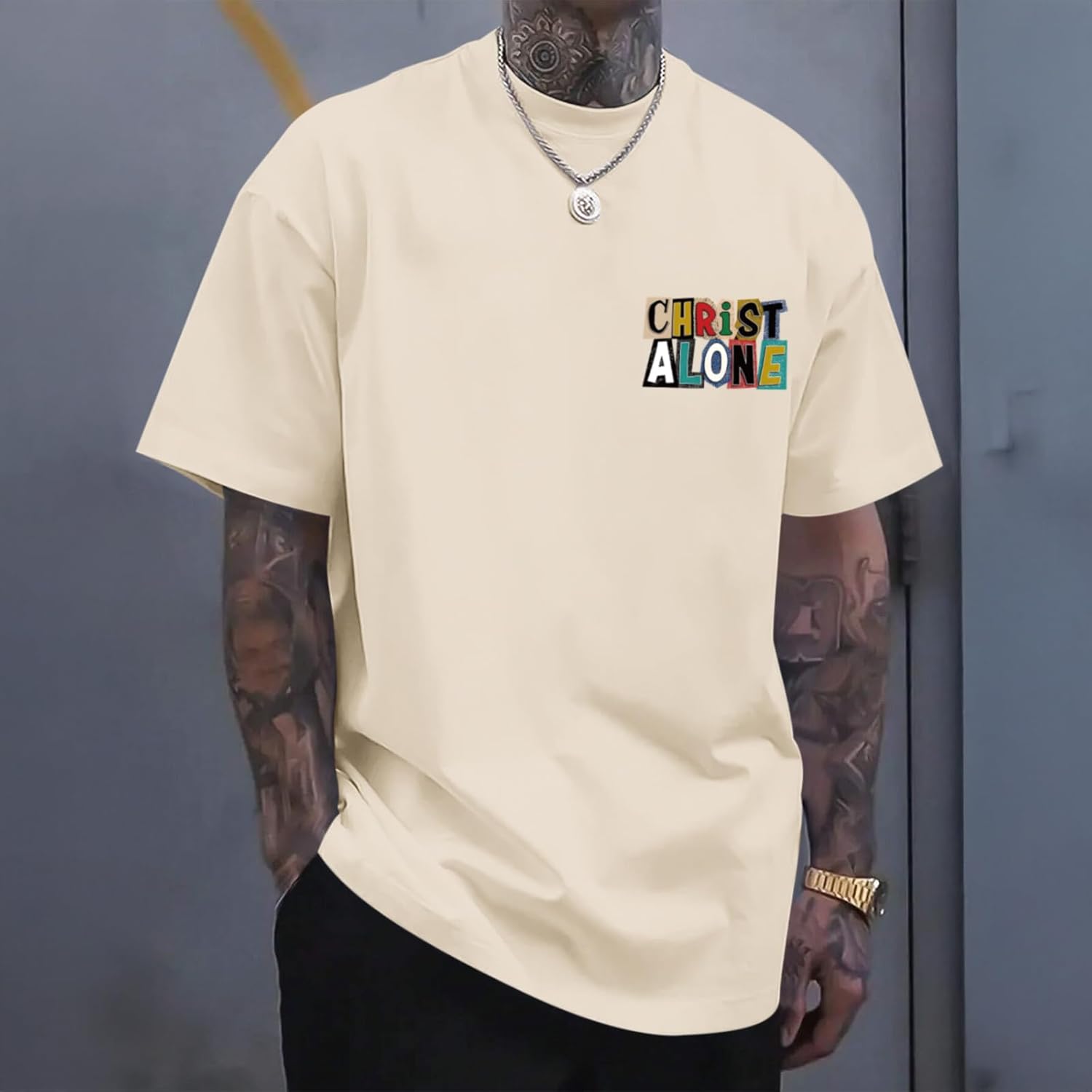 Christian Faith Shirts for Men Bible Verse Jesus God Shirt Oversized Religious Tshirts Graphic Tees Cotton Tops - Image 2