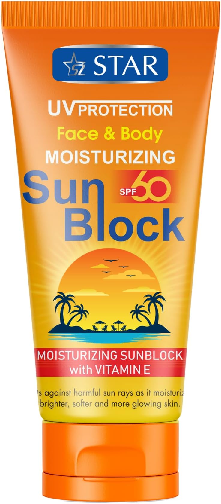 Sunblock Cream for Face & Body SPF 60, Moisturizing Sunscreen with Vitamin E & Zinc Oxide, UVA UVB Broad Spectrum Protection, Lightweight, Non-Greasy, & Rapid Absorbing Sun Cream, 170g