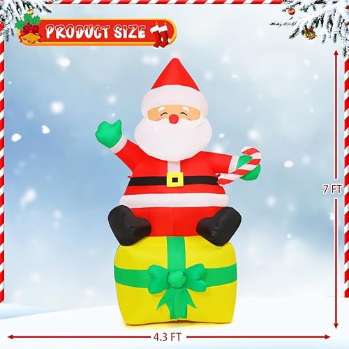 Miniatura 5 de COMIN Inflables de Navidad de 7 pies para decoración al aire libre, Papá Noel inflable con LED integrados para Navidad, interiores y exteriores,
