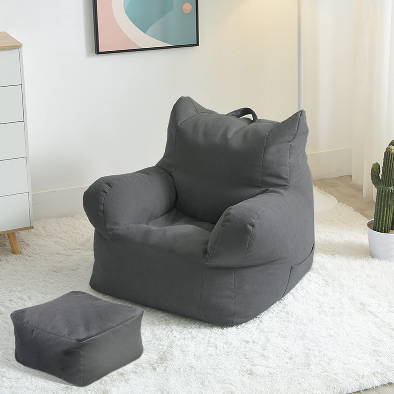 Bean Bag Chair Cover for Adults - Washable Soft Lounge Cover for Living Room - Dark Blue