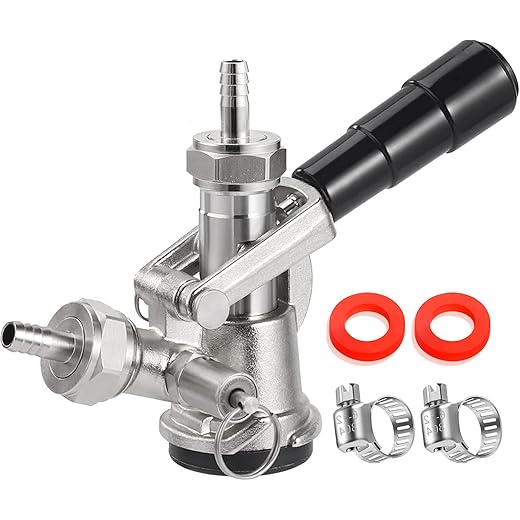 Keg Coupler for Sankey D System Beer Keg Tap Dispenser-304 Stainless Steel Probe, Beer Kegerator Tap D-Type Sankey Keg Coupler fit for I.D1/4", 3/16" Draft Beer Line & 5/16'' Gas Line with Hose Clamps