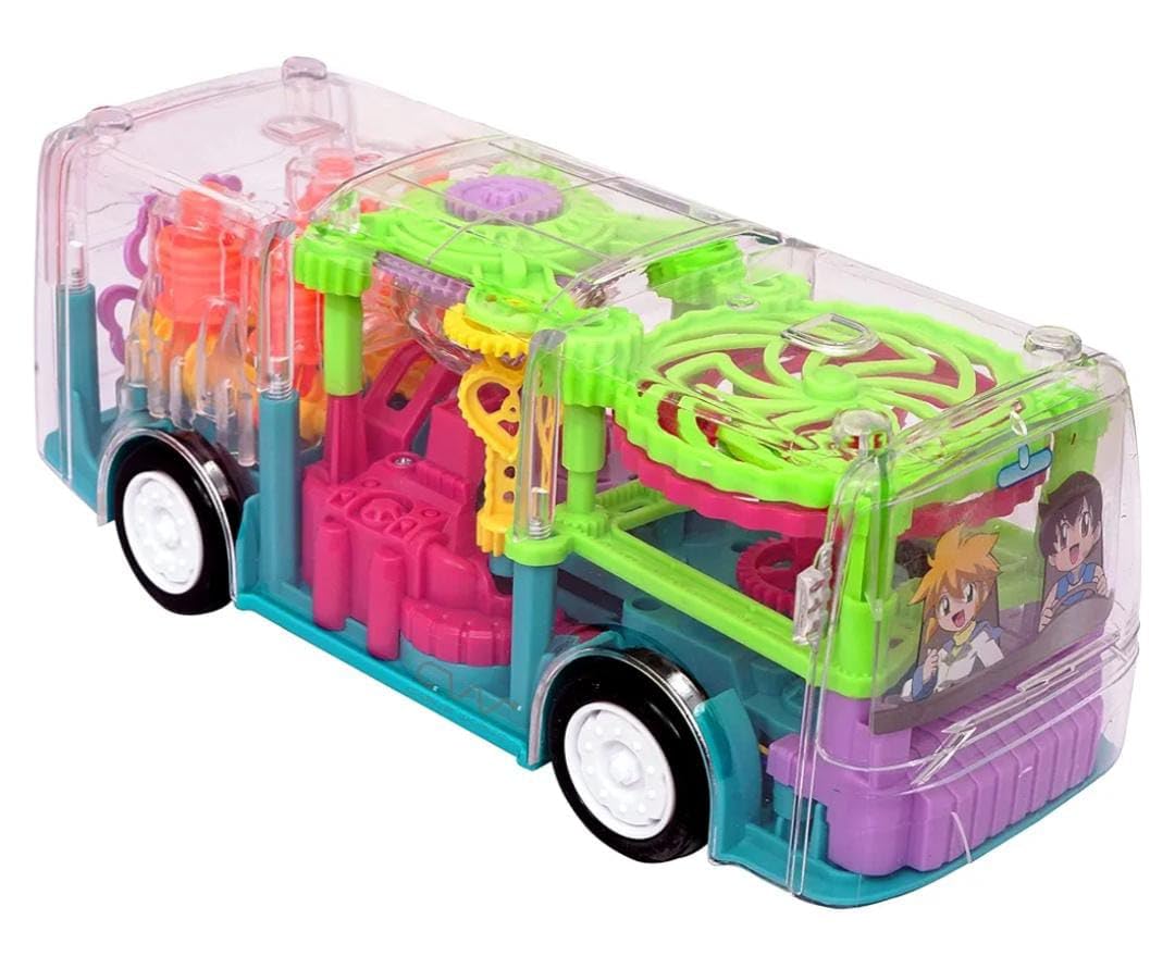 Riya Toys Studio Musical Gear Bus Toys For Kids - Transparent 3D Bus Toy With Lights And Sounds For Fun | Gear Simulation Mechanical Bus (Pack Of 1)