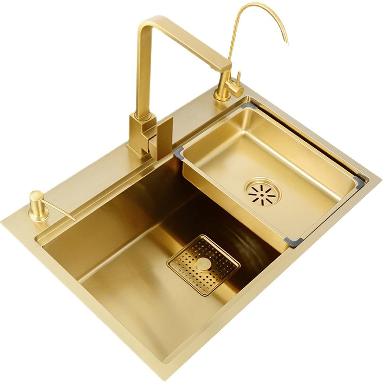 LMYSXAOZ Single Bowl Apartment Villa Gold High-grade Kitchen Sink Stainless Steel Embedded Large Capacity Restaurant Decoration With Siphon (Color :, Size 80 * 46 * 22cm