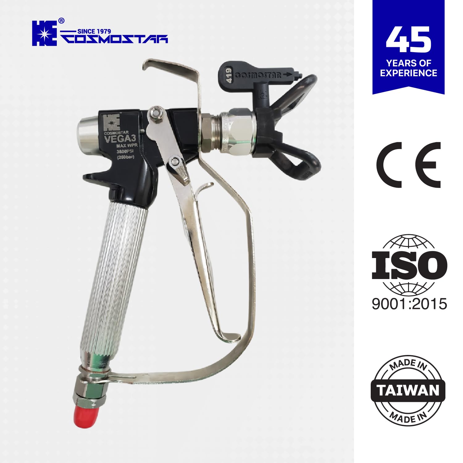 Cosmostar R2007 VG3 - Pistola pulverizadora de pintura sin aire, gatillo de 4 dedos, punta de pulverización sin aire 519 y protector de punta.