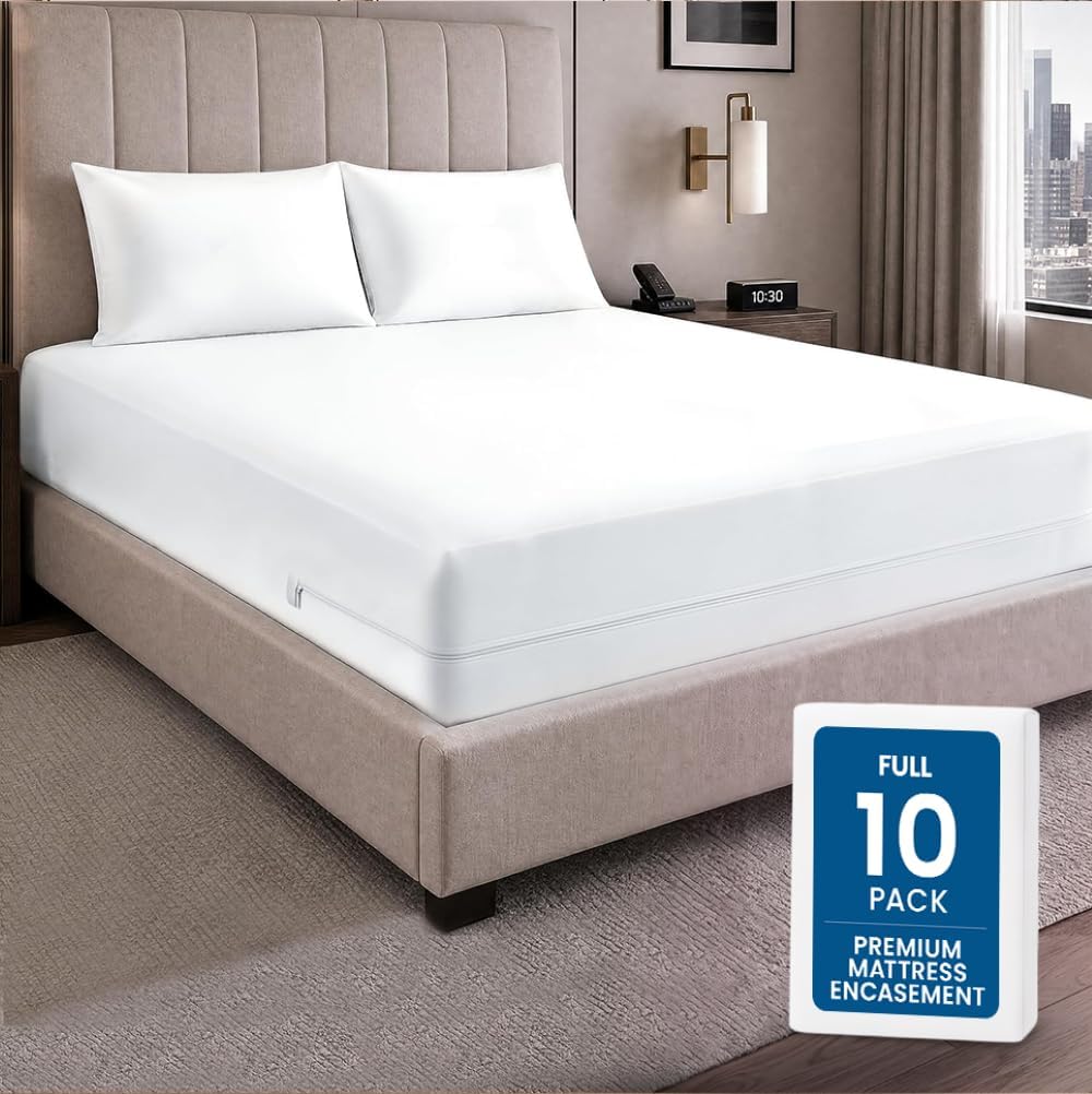 Bulk 10-Pack Full Size Hotel Mattress Encasement 100% Waterproof, 12" Deep