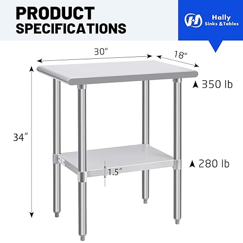 Vista 18 de Hally - Mesa de trabajo y preparación de acero inoxidable de 24 x 30 pulgadas, mesa comercial con certificación NSF de gran resistencia con estante