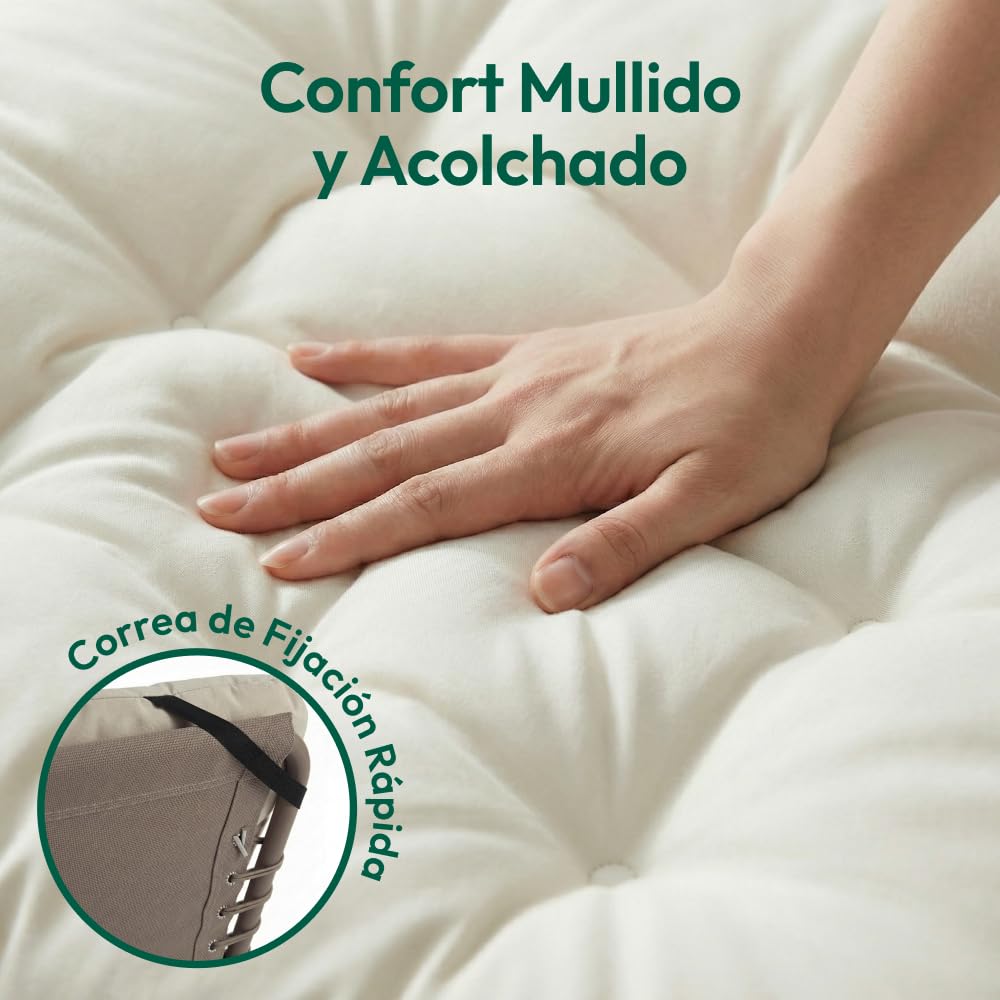 CASABEL Tumbona Plegable con Cojín, Tumbona Jardín Resistente y Cómoda con Tejido Textilene, Estructura de Acero para Jardín, Terraza, Camping o Piscina, Color Topo