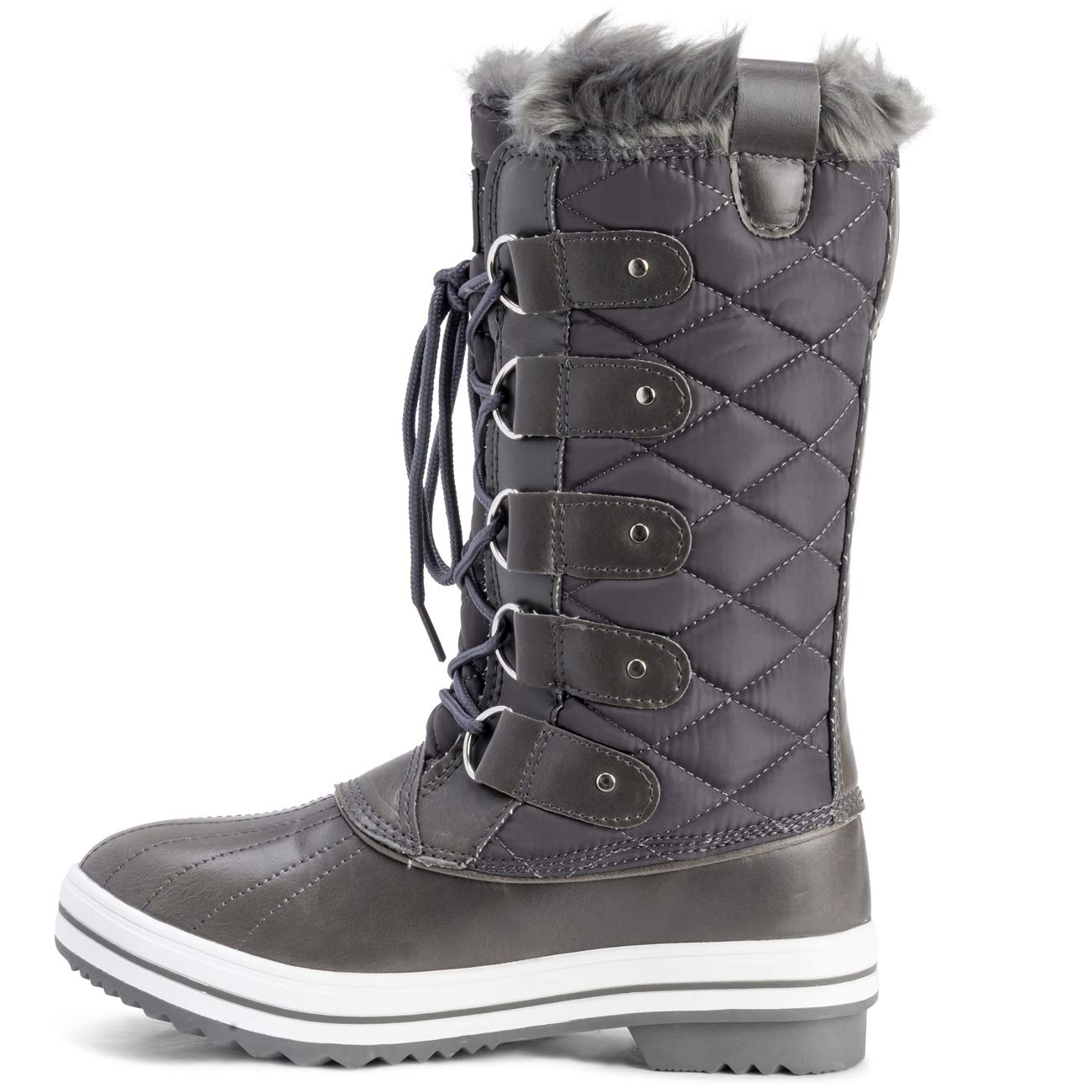 Polar Womens Snow Boot Nylon Tall Winter Snow Waterproof Warm Rain Boot - Grey/Grey - 6 - ZZCD0029