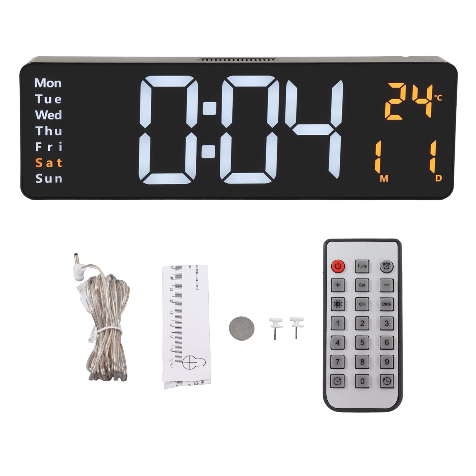 Ejoyous Orologio Digitale da Parete ABS LED Ampio Display 39 X 13 X 3,2 Cm con Telecomando 10 Livelli di luminosità Data Temperatura Timer Allarme per Palestra Ufficio Negozio Garage