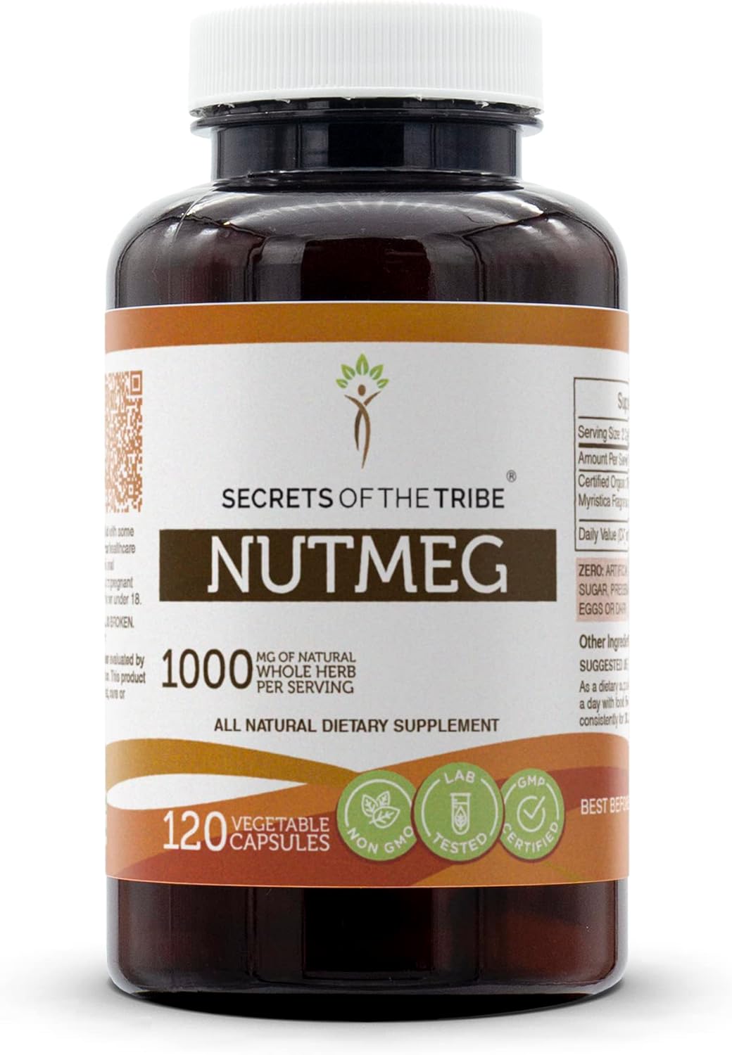 Secrets of the Tribe Nutmeg 120 Capsules, 1000 mg, Nutmeg (Rou Dou Kou, Myristica Fragrans) Dried Nut (120 Capsules)