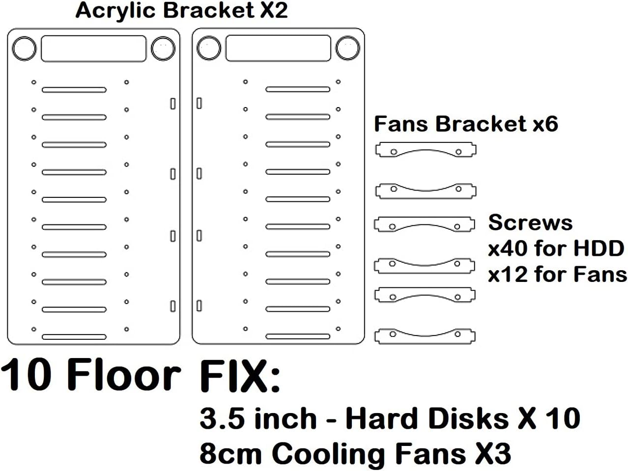DIY 3.5inch Transparent Stacking Hard Drive Bracket Organizer Box Hard Disk Cage Accessories Rack Desk Storage Container for HDD Solid State Drive - 10 Floor/685