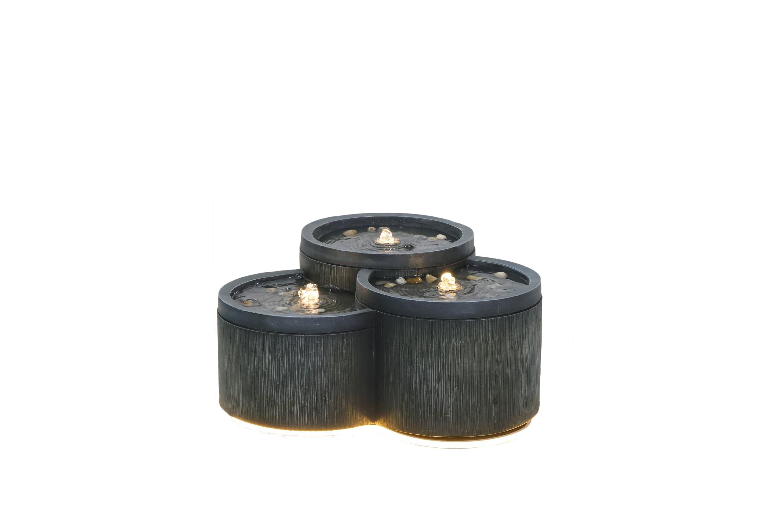 Wacredo Premium Wasserspiel Komplettset Aruba anthrazit 55 x 51 x 28cm Quellstein Trio Indoor und Outdoor Quellstein Brunnen klassisch Steinoptik mit 3X LED Spot und 1X LED Band handbemalt