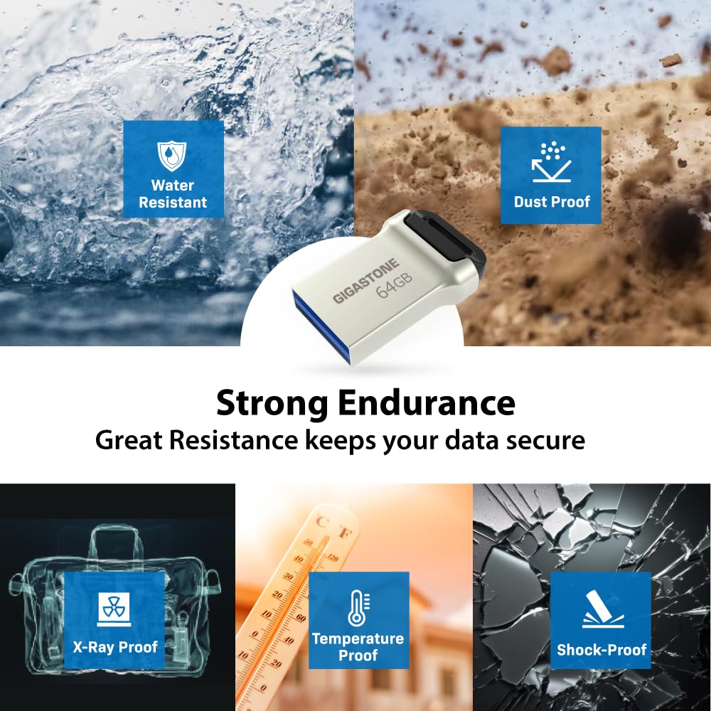 GIGASTONE Unidad flash nano de 64 GB (paquete de 5) Z90 USB 3.2 Gen 1, 120 MB/s ultrarrápida, superligera, diseño de metal robusto, almacenamiento de datos, copia de seguridad para PC/Mac/TV/coche