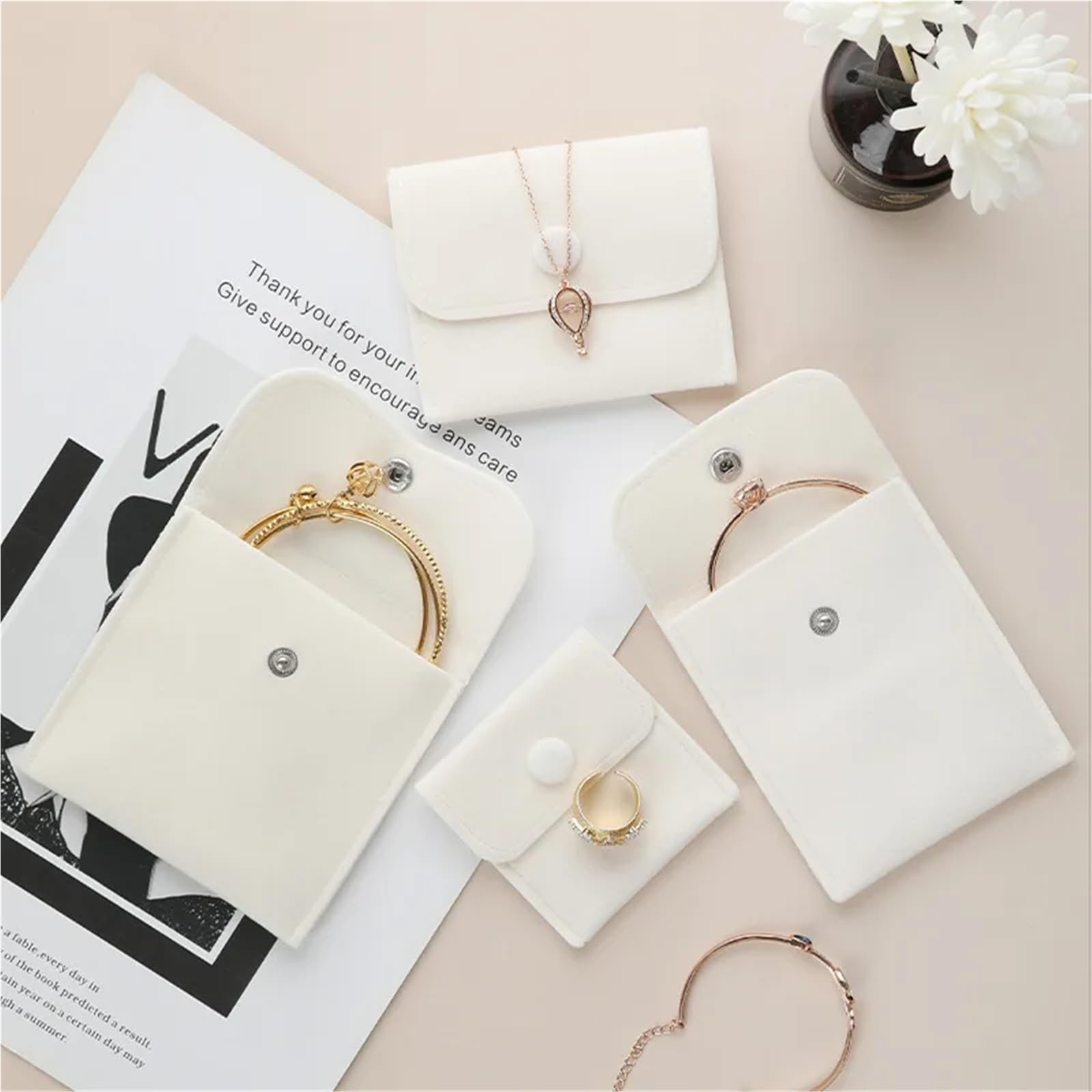 5 sacchetti porta gioielli in velluto con buste bottone a pressione, borsa for anelli, bracciali, collane, orecchini, confezioni regalo Per Collana Anelli