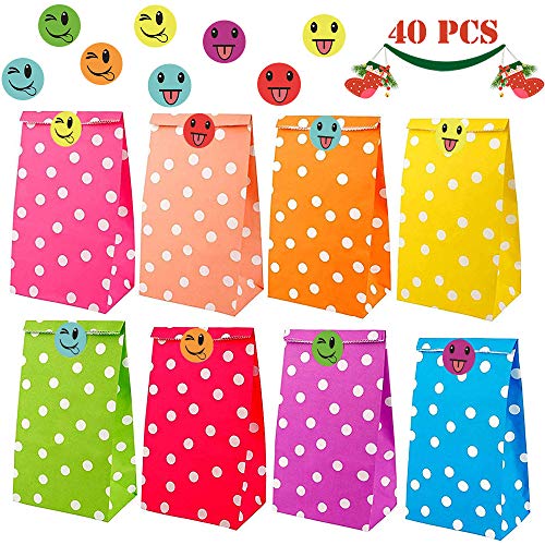 JoGoi Papier Candy Tüten Partytüten Set Papier Geschenktüten Kinder 40 Stück mit 100 Aufkleber für Ihre Geburtstagsfeier Babyparty Hochzeit die Geburtstagsfeier Weihnachten Adventskalender Ostern