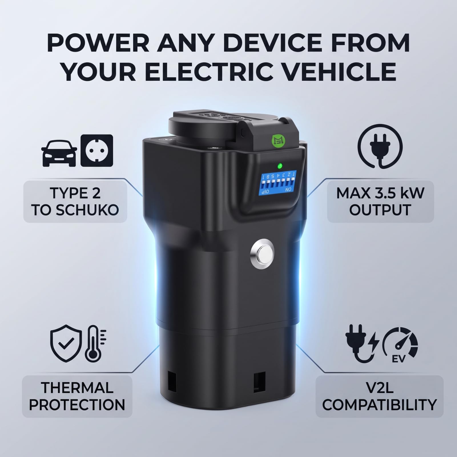 Adapter V2L, 3,5 kW, 16 A, 220 V, typ 2, adapter Schuko