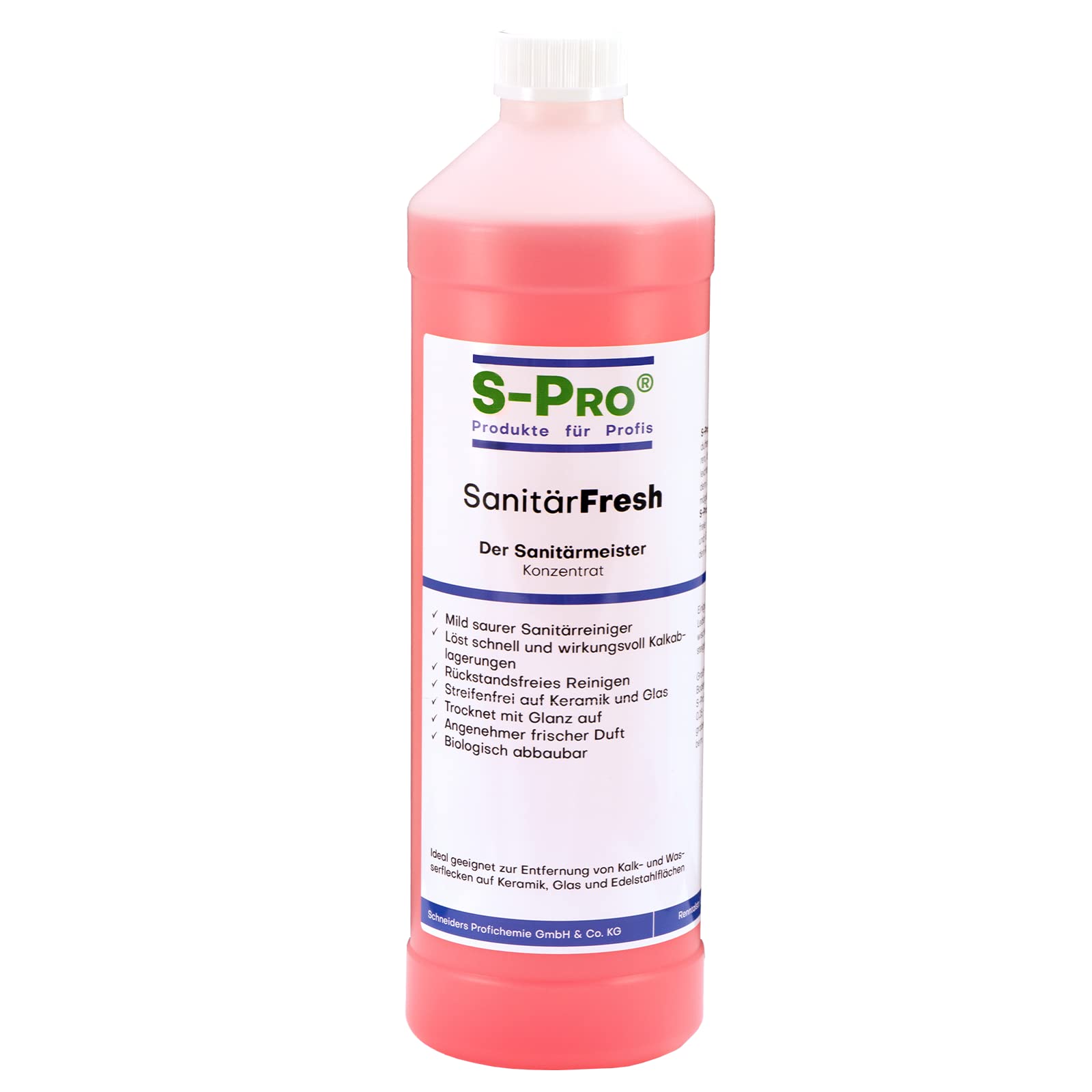 S-Pro SanitärFresh 12x 1 Liter Sanitärreiniger Konzentrat für Bad und Toilette, gegen Kalk und Wasserflecken, Reiniger Sanitär mit Frischeduft und Glanzeffekt