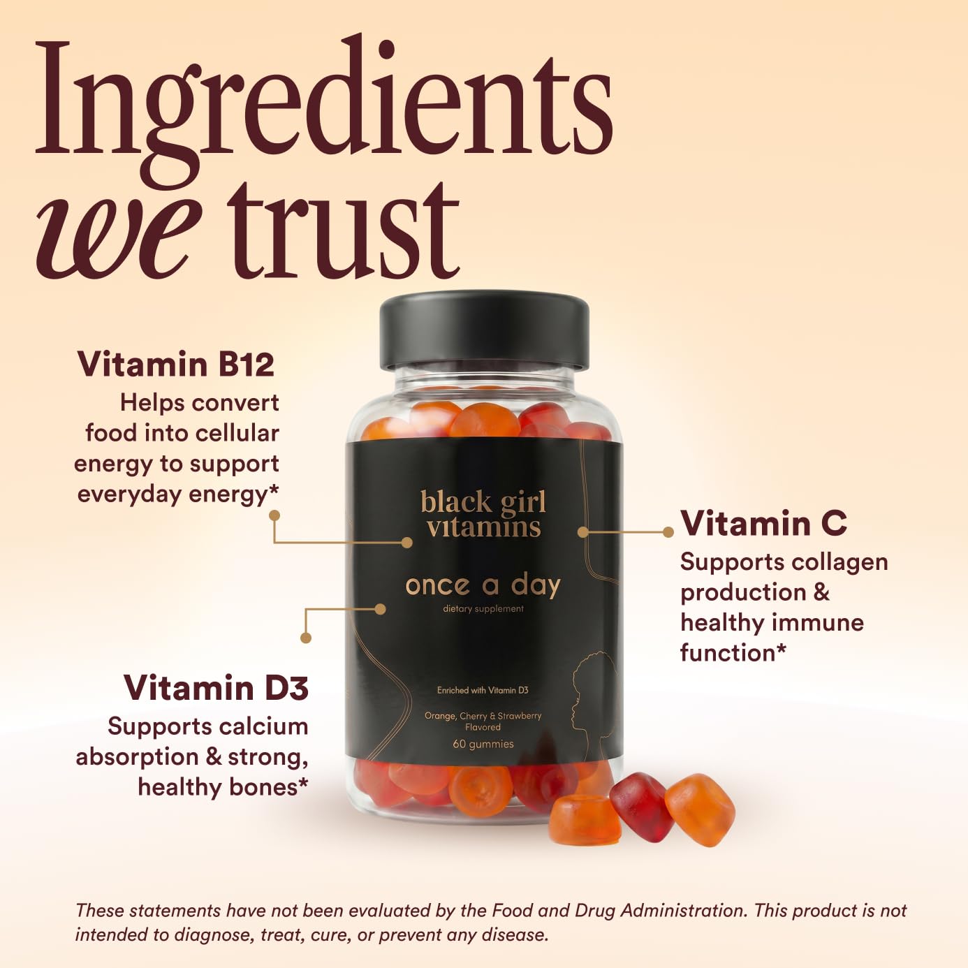 Black Girl Vitamins Once a Day - Womens Multivitamin Gummy - Vitamin A, B, C, E and Zinc. Multivitamin for Women, Immune Support. Vegan, Gluten-Free. Made in The USA (30 Day Supply, Strawberry) — Amazon image 4