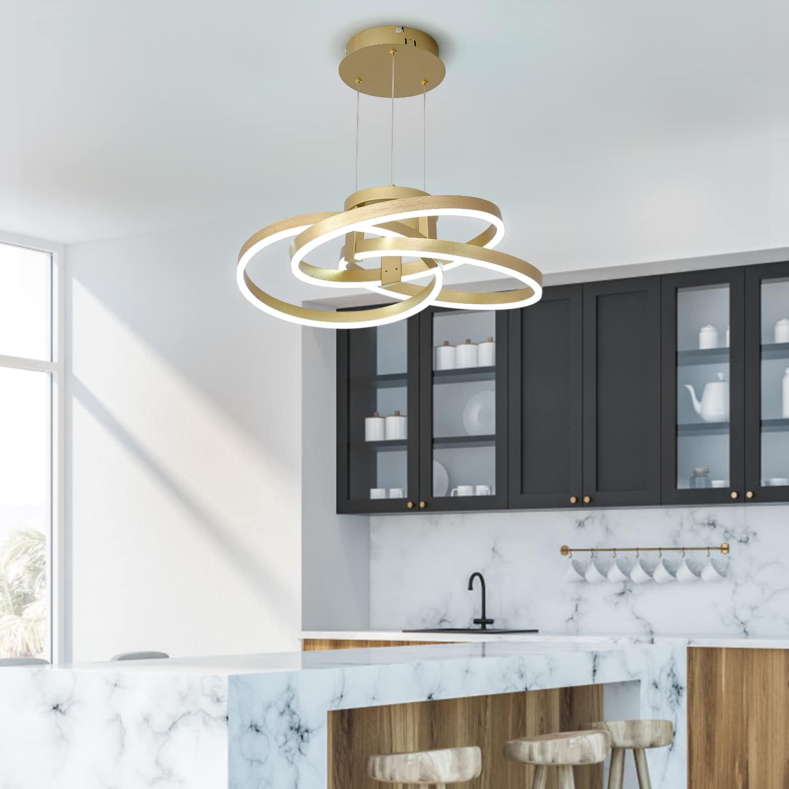 OUKANING Modern Chandelier with Remote Control LED Contemporary
