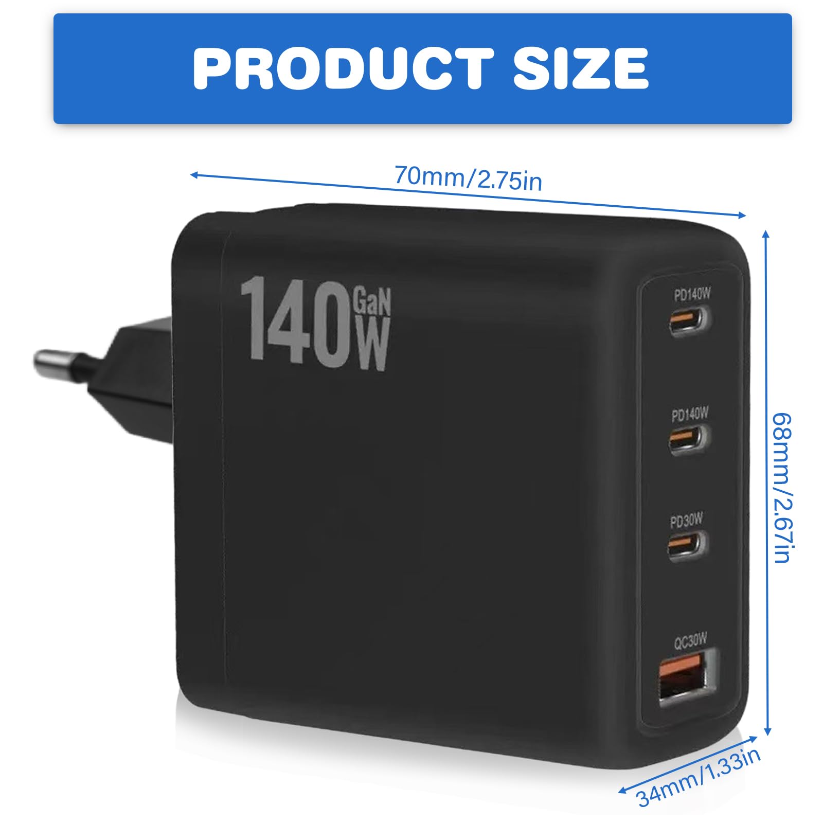 Ładowarka USB C 140 W: 4-portowy adapter szybkiego ładowania, zasilacz USB z 3 USB-C i 1 USB-A do laptopa, przenośna ładowarka sieciowa USB-C do MacBooka, i-Phone, laptopa