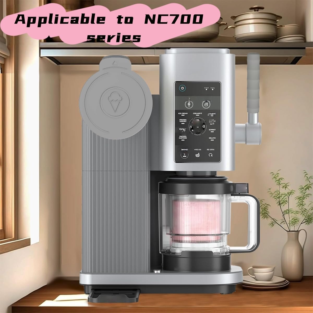 Replacement Pints and silicone Lids (4 Pack) - Compatible with Ninja Swirl Creami NC700 Series Ice Cream Maker, BPA-Free, Dishwasher Safe (4pc（Gray, Blue, Green, pink）＋(Dust/handle cover)) - Image 5