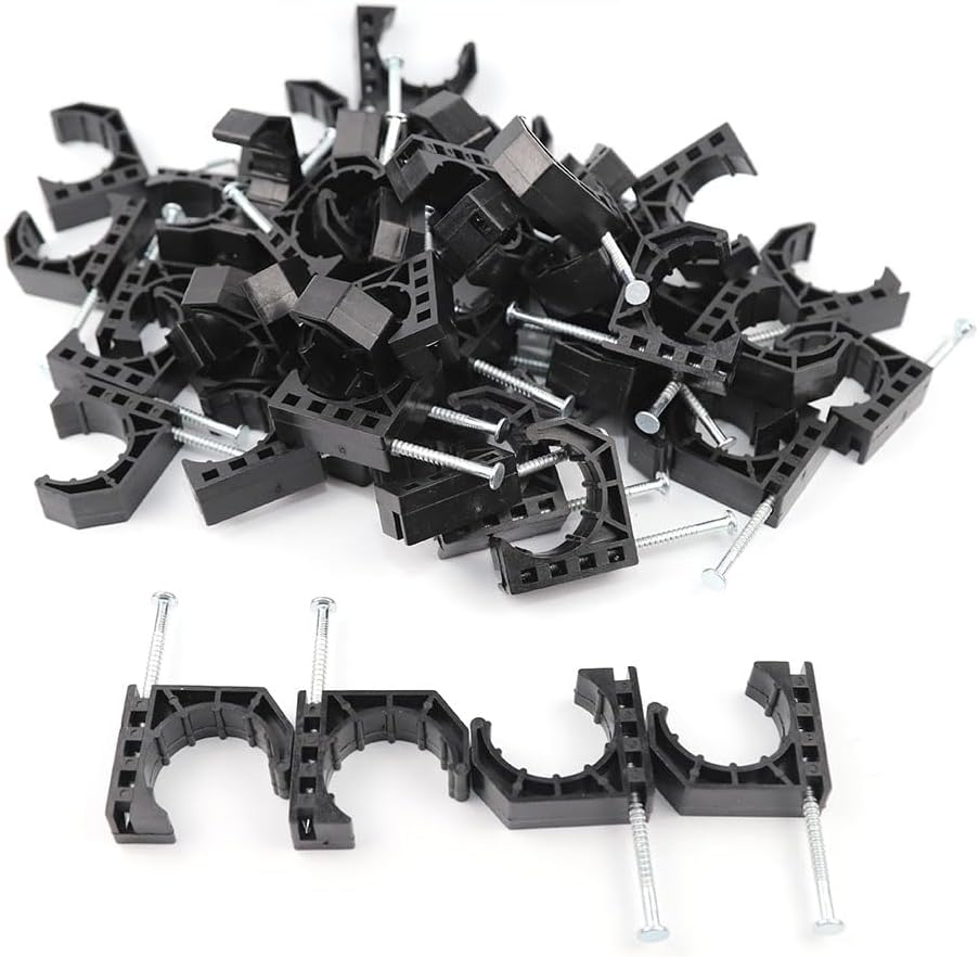 Tenke 200 PCS Black 1 inch Half Clamp J-Hook J Clamp with Nail for PEX Pipe Tubing Support (200pcs 1")