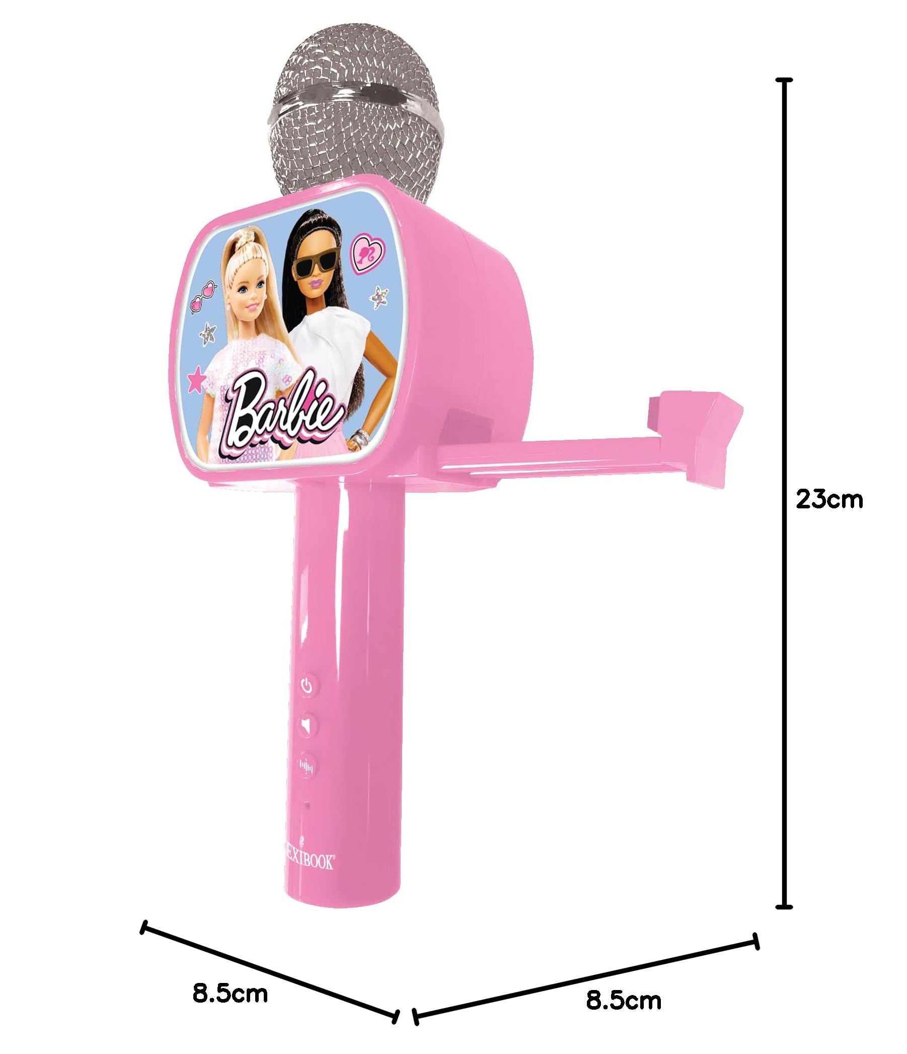Lexibook Barbie, Mikrofon Bluetooth z Funkcją Zmiany Głosu, Uchwyt na Telefon w Zestawie, Wbudowany Głośnik, Różowy, MIC240BB, Jeden Rozmiar