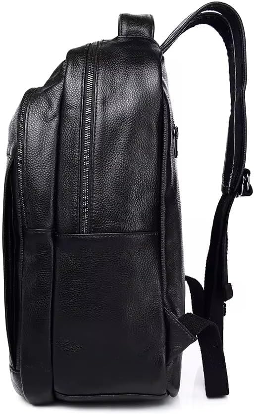 Genuine Leather Backpack for Men with15.6 inch Laptop Computer Compartment, Cowhide Shoulder Bag, Black Daypack, college Backpack Rucksack