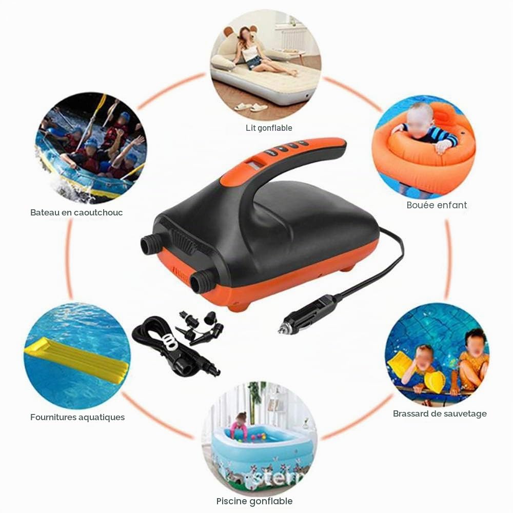 Pompe à air électrique SUP 20 PSI 12 V DC Pompe haute pression avec fonction intelligente d'arrêt automatique double étape pour gonfler paddle bateau, matelas gonflable, kayak, rafts