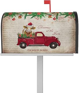Mailbox Cover Magnetic Farm Cow Christmas Flower Red Farm Truck Mailbox Covers Standard Size 21x18in,Mailbox Covers Wrap Post Letter Box Cover for Garden Yard Outdoor Bell Bulb Retro Old Newspaper