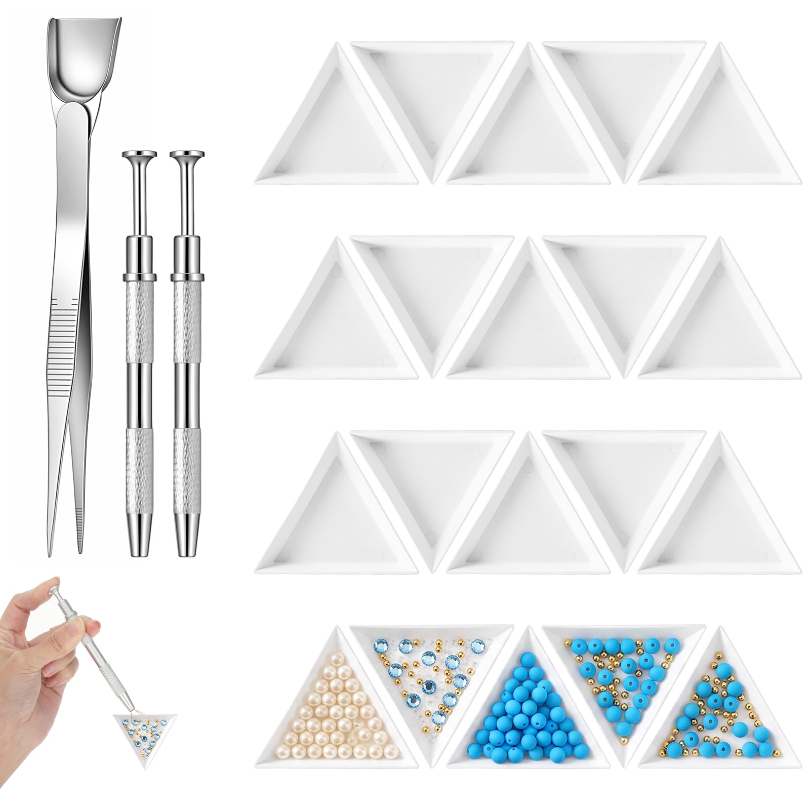 Mabor 20Pcs Triangle Bead Sorting Tray, Bead Scoop Piercing Ball Grabber