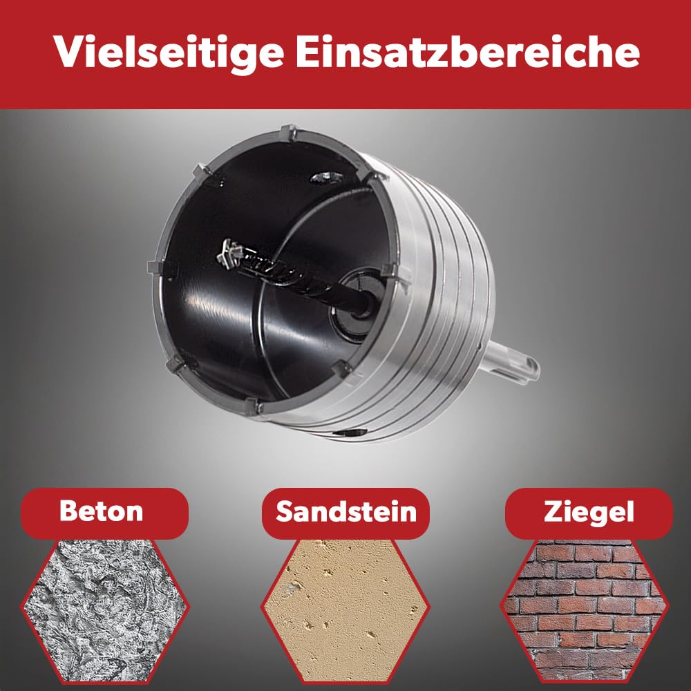siwitec SDS Plus Hartmetall Bohrkrone 68mm mit Zentrierbohrer und Standard Bit, Steckdosenbohrer für Mauerwerke & Unterputz, Dosenbohrer für Unterputzdosen, Hohl-Bohrkrone für Beton, Stein und Ziegel