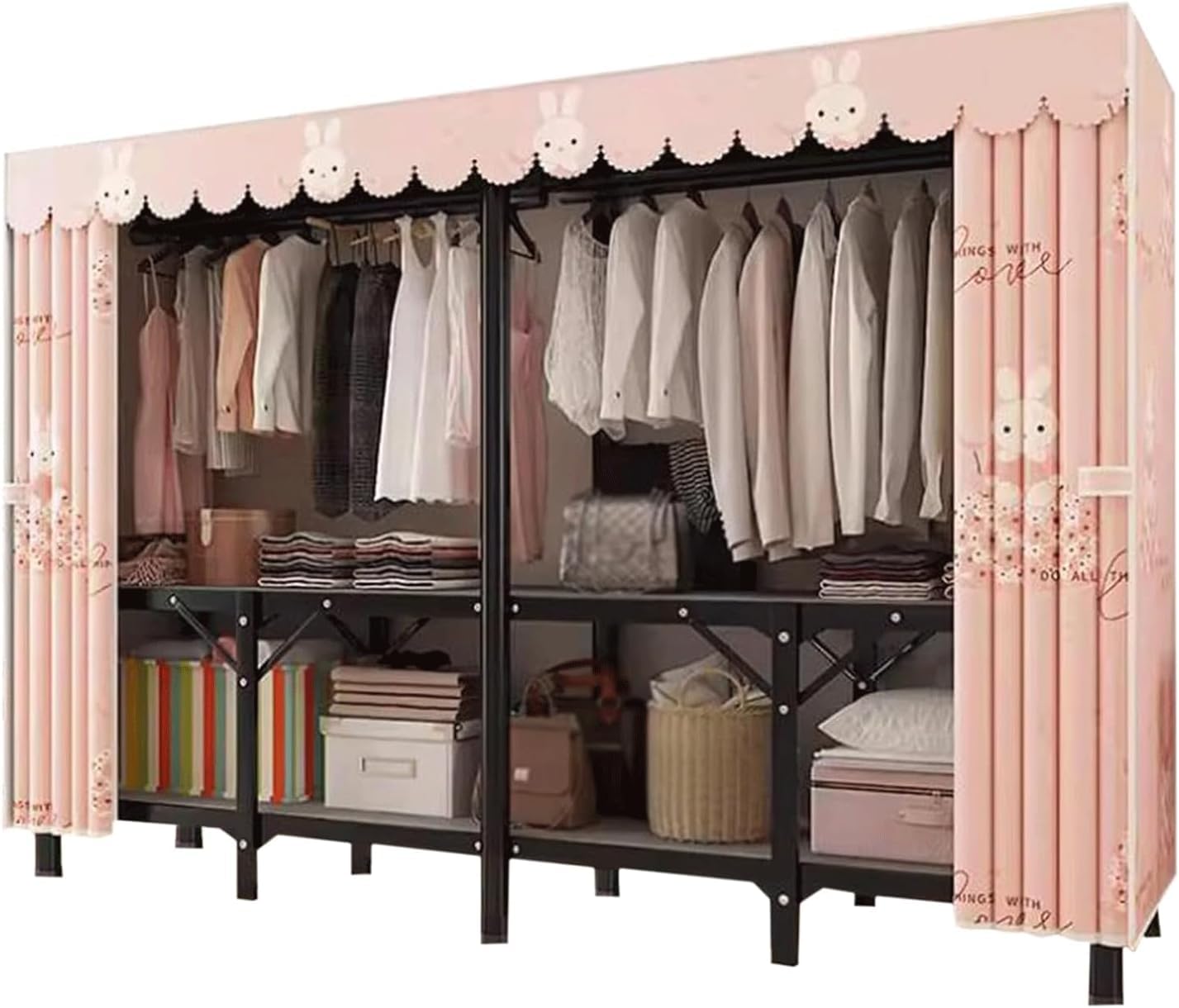 Armadio Portatile in Ferro con Copertura in Tessuto, Armadio for Camera da Letto, Armadio di stoccaggio di Grande capacità(A,200cm/788.7in)