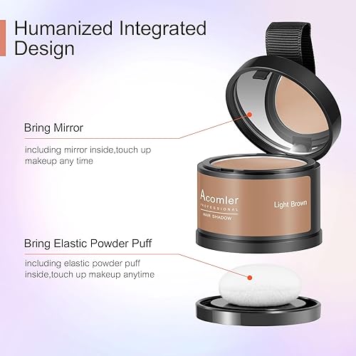 Miniatura 3 de Acomler Polvo de cobertura de raíces para adelgazar el cabello y las sombras de la línea capilar - Marrón claro para cobertura del cabello, cejas,
