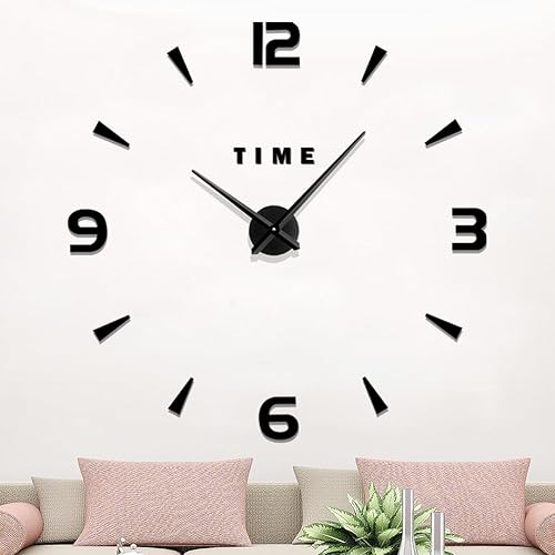 Moderno reloj de pared 3D sin marco, reloj de pared de gran tamaño para decoración de sala de estar, relojes de pared decorativos a pilas (negro) disponible en Yaxa El Salvador