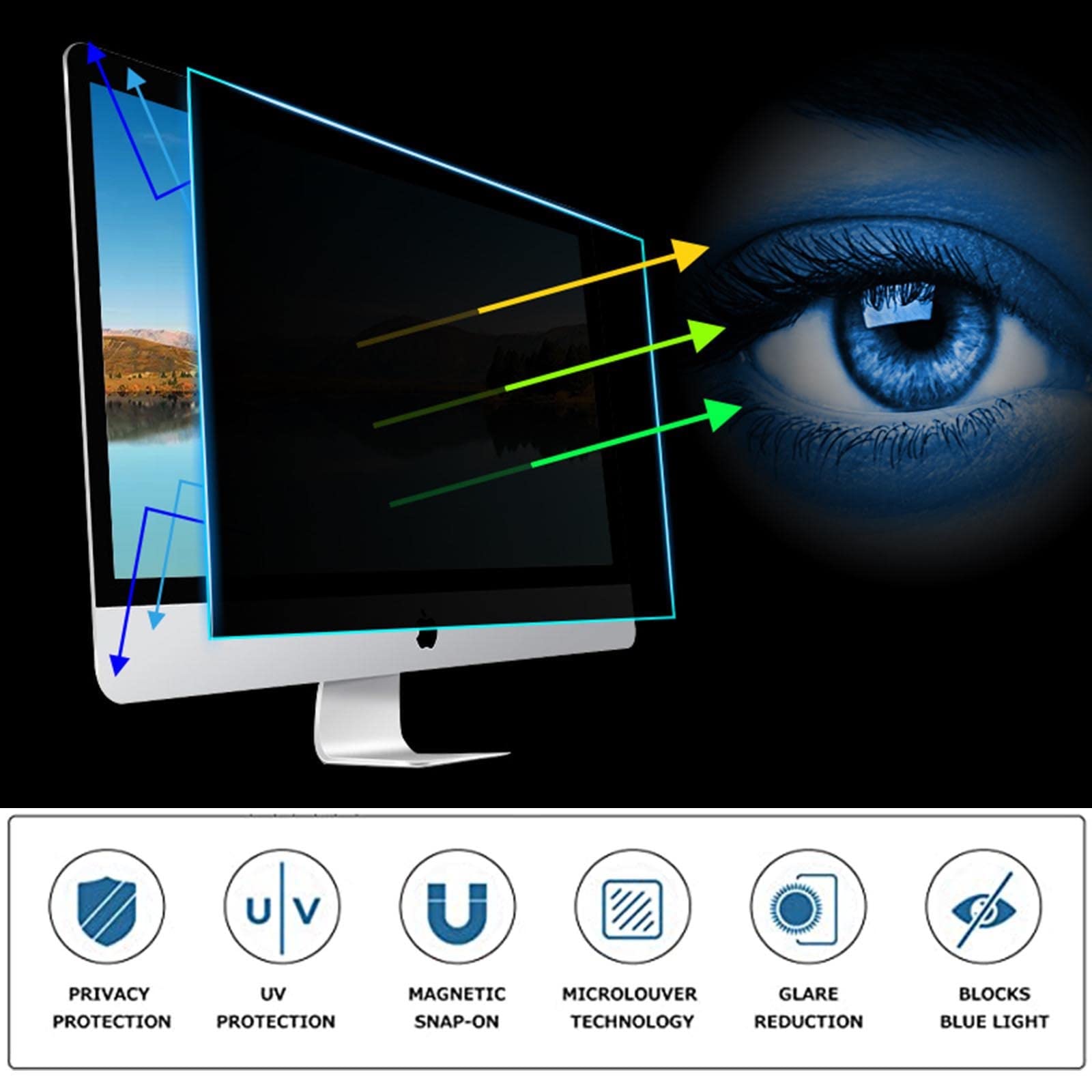 Filtro de privacidad para monitor de ordenador, Filtro de privacidad for computadora de alta claridad, protección ocular antideslumbrante, colgante de 12,5 a 27,1 pulgadas(17in/43cm)