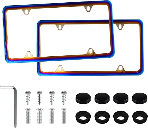 LivTee marcos de acero inoxidable para placa, con 4agujeros, 2unidades, cubierta para placa de auto, diseño delgado con tornillos, arandelas y tapas