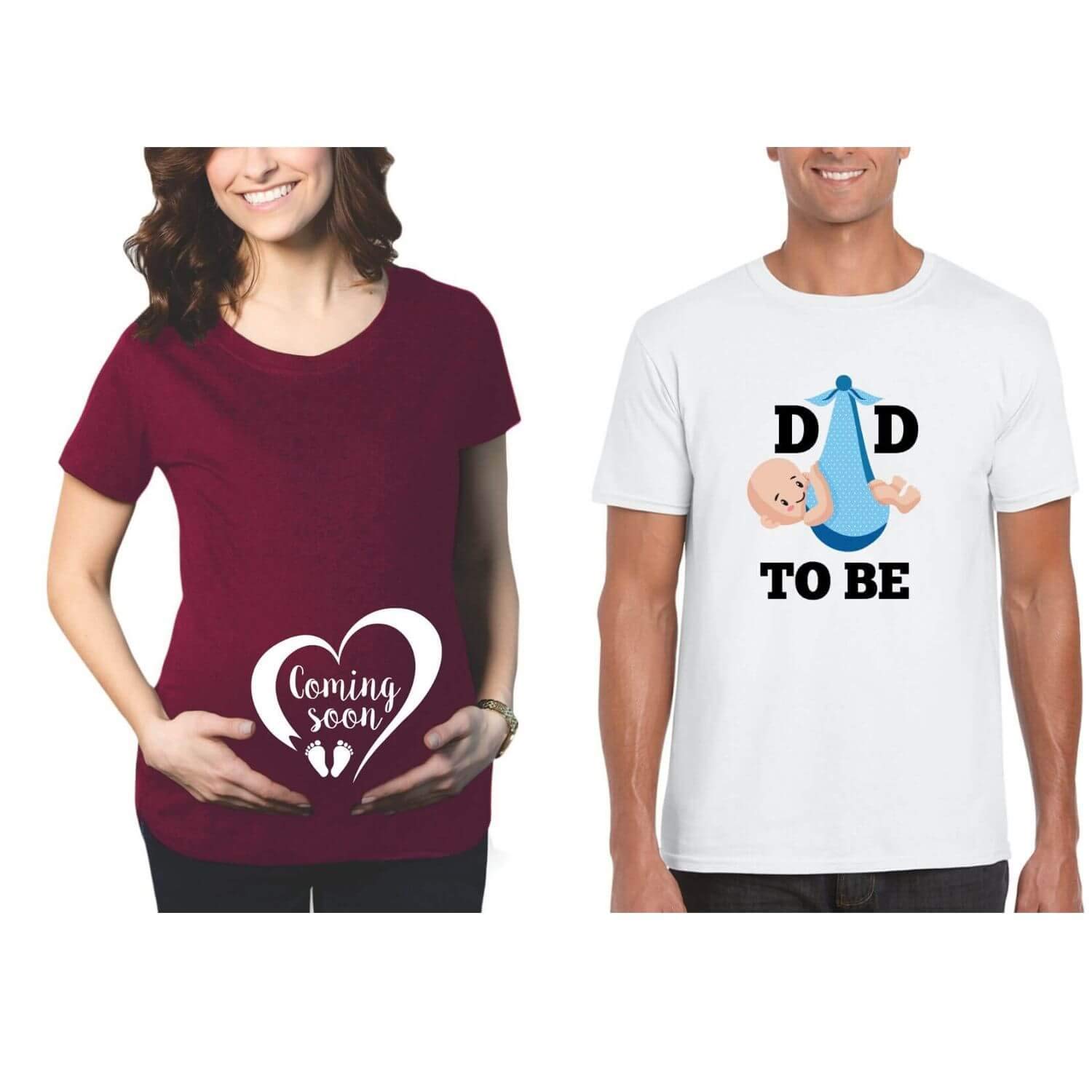 Maternity Couple T-Shirts Combo Pregnancy Announcement Dad to Be Coming Soon for Men Women Round Neck Half Sleeves-image-48